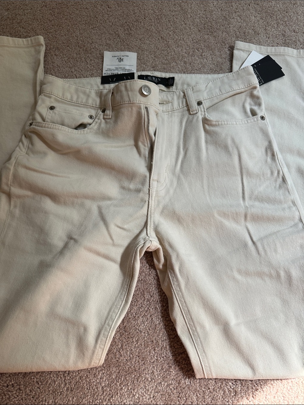 Lauren Ralph Lauren Comfort Stretch Straight Leg Jeans Cream Size 8 NWT